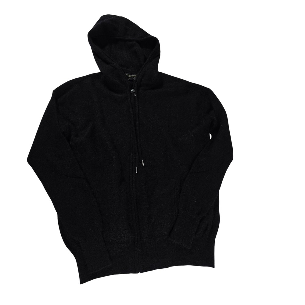 Charter Club Luxury Black 100% Cashmere Full Zip Hoodie Sweater Womens Small